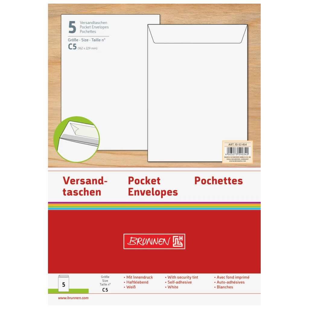 Versandtaschen | 162×229 mm, C5, 90 g/m², weiß, 5 Stück