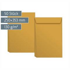 Versandtaschen mit Faltboden | 250×353 mm, B4, 130 g/m², braun, 50 Stück