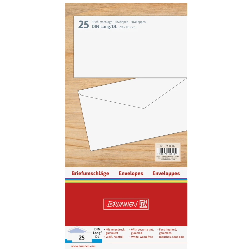 Briefumschläge | 220×110 mm, DIN lang, 75 g/m², weiß, 25 Stück