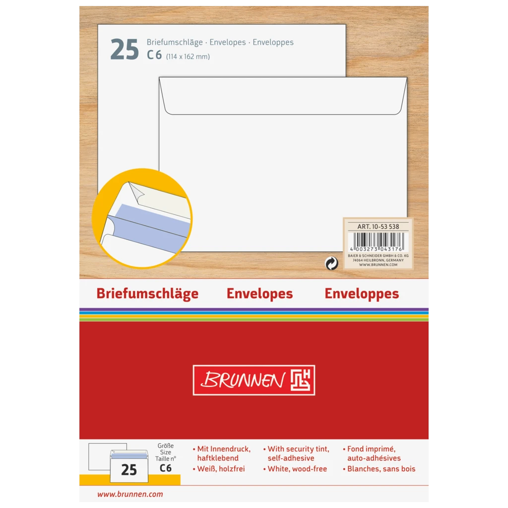 Briefumschläge | 162×114 mm, C6, 75 g/m², weiß, 25 Stück