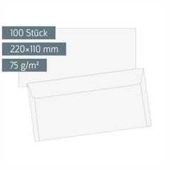 Briefumschläge | 220×110 mm, DIN lang, 75 g/m², weiß, 100 Stück