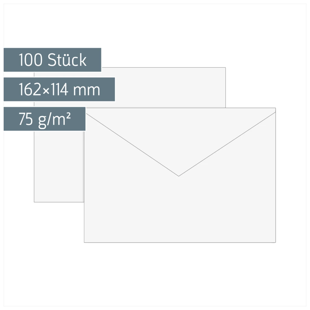 Briefumschläge | 162×114 mm, C6, 75 g/m², weiß, 100 Stück