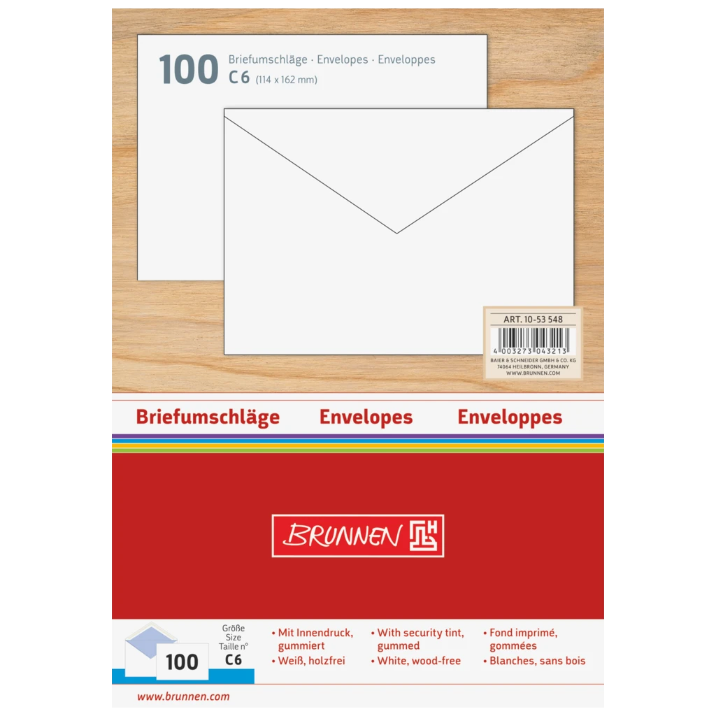 Briefumschläge | 162×114 mm, C6, 75 g/m², weiß, 100 Stück