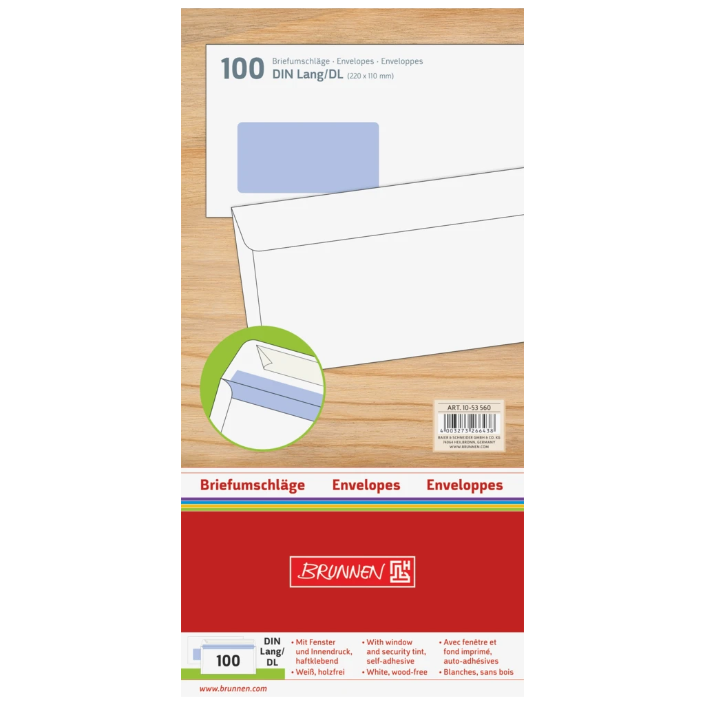 Briefumschläge mit Fenster | DIN lang, weiß, 100 Stück