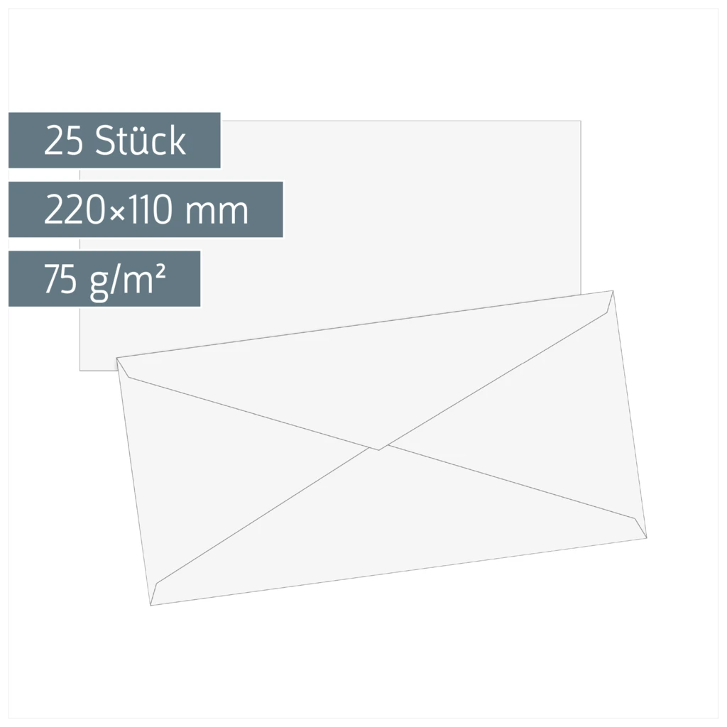 Briefumschläge | 220×110 mm, DIN lang, 75 g/m², weiß, 25 Stück