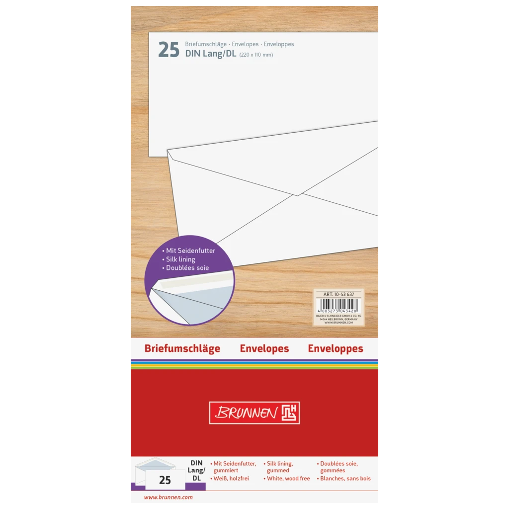 Briefumschläge | 220×110 mm, DIN lang, 75 g/m², weiß, 25 Stück