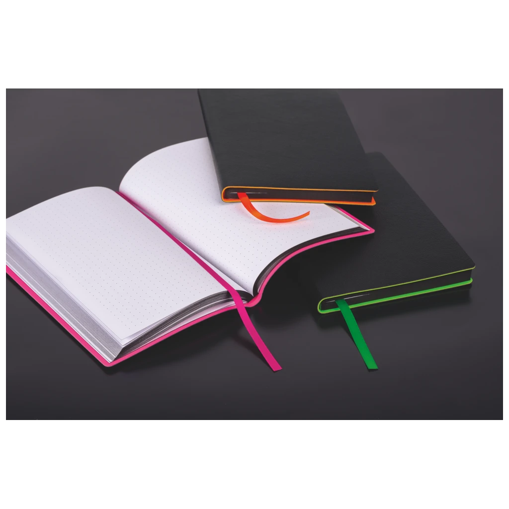 Notizbuch Premium „Neon“ | A5, punktiert, neongrün/schwarz