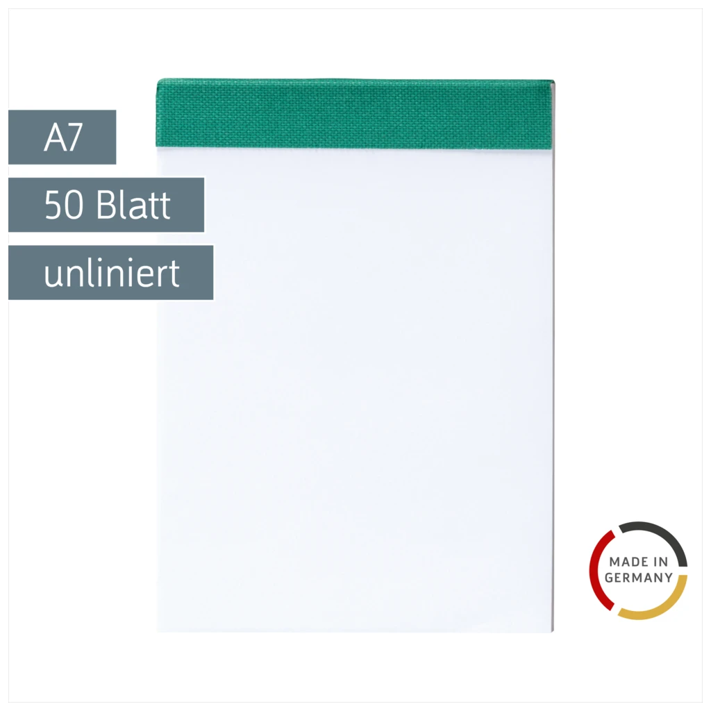 Notizblock | A7, unliniert, 50 Blatt, grün