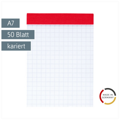 Notizblock | A7, kariert, 50 Blatt, rot