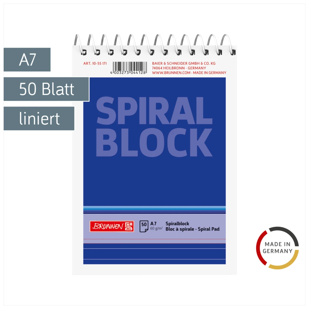 Spiralnotizblock | A7, liniert, 50 Blatt, blau