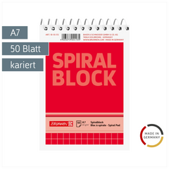 Spiralnotizblock | A7, kariert, 50 Blatt, rot