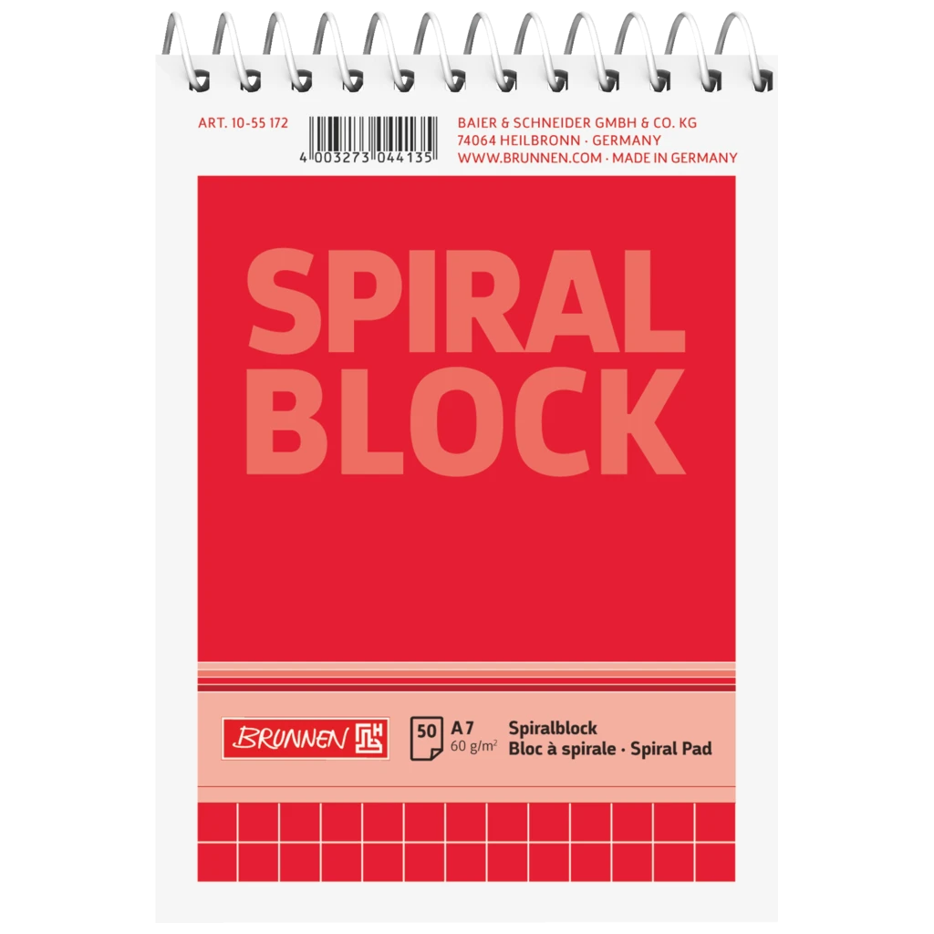 Spiralnotizblock | A7, kariert, 50 Blatt, rot