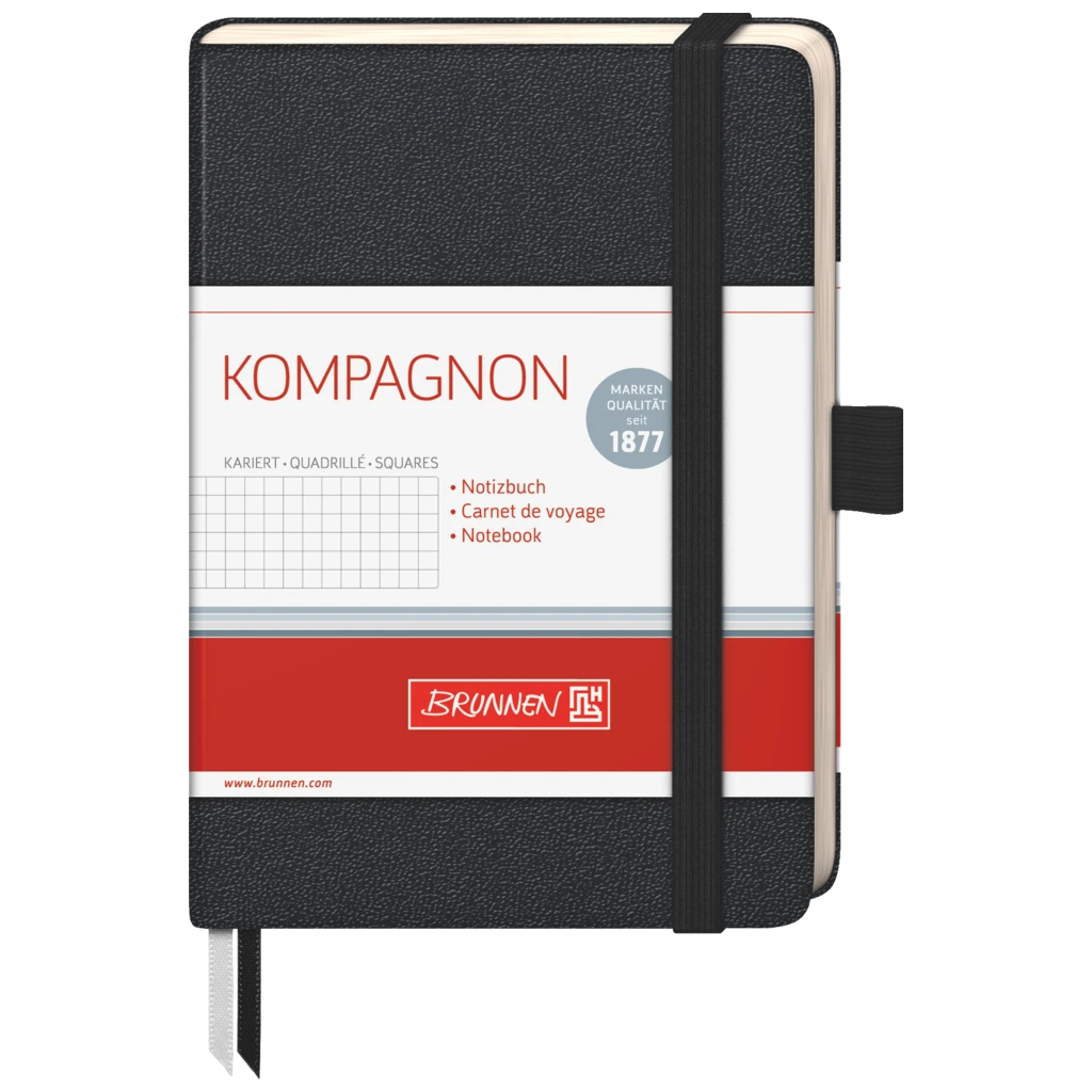 Notizbuch Kompagnon Klassik | A6, kariert, Gummizugverschluss, schwarz
