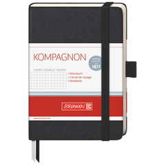 Notizbuch Kompagnon Klassik | A6, kariert, Gummizugverschluss, schwarz