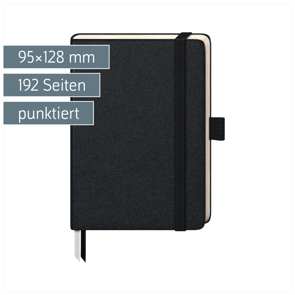Notizbuch Kompagnon Klassik | A6, punktiert, Gummizugverschluss, schwarz