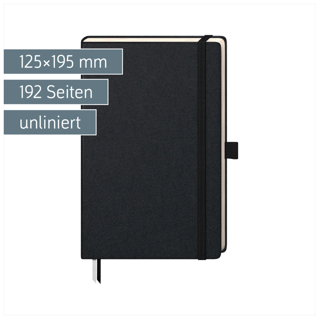 Notizbuch Kompagnon Klassik | A5, unliniert, Gummizugverschluss, schwarz