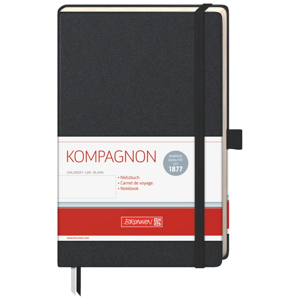 Notizbuch Kompagnon Klassik | A5, unliniert, Gummizugverschluss, schwarz