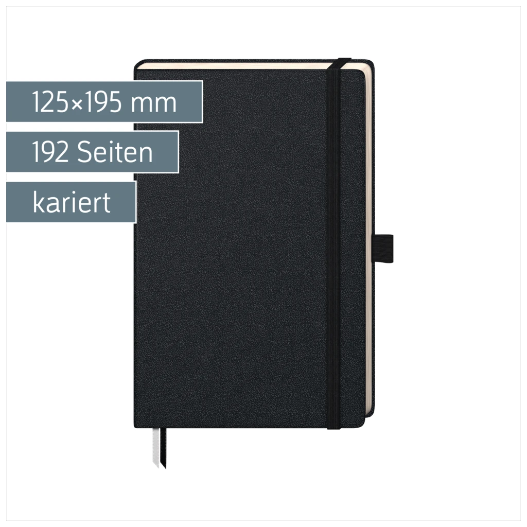 Notizbuch Kompagnon Klassik | A5, kariert, Gummizugverschluss, schwarz