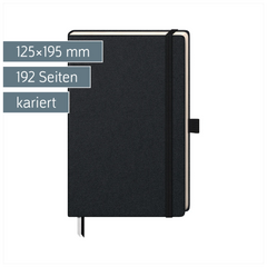 Notizbuch Kompagnon Klassik | A5, kariert, Gummizugverschluss, schwarz