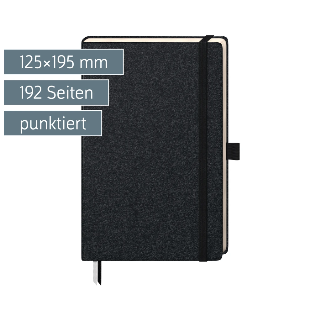 Notizbuch Kompagnon Klassik | A5, punktiert, Gummizugverschluss, schwarz