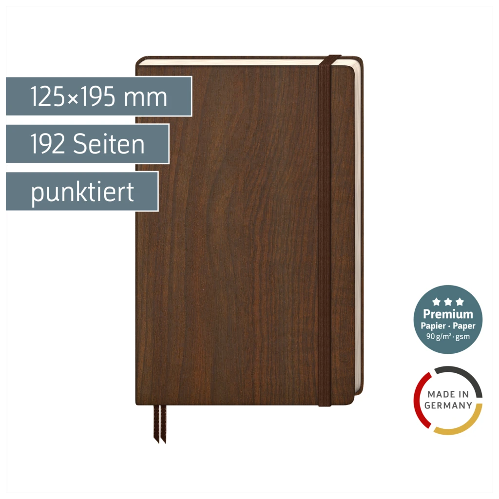 Notizbuch Premium Kompagnon „Nature“ | A5, punktiert, Gummizugverschluss, braun