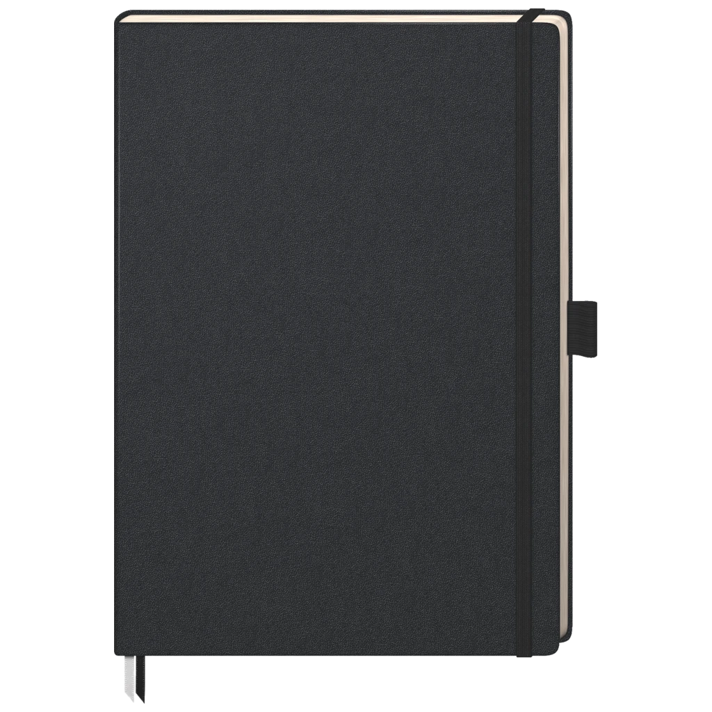 Notizbuch Kompagnon Klassik | A4, kariert, Gummizugverschluss, schwarz