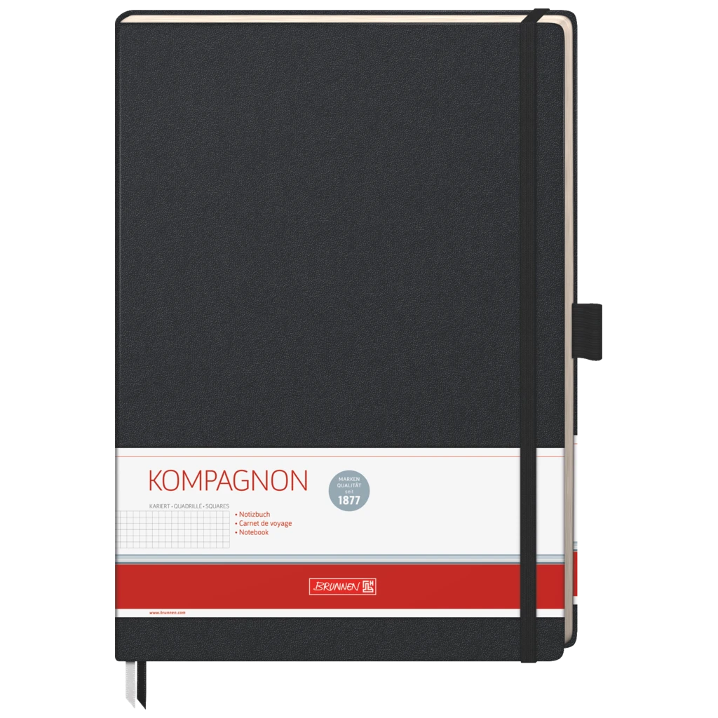 Notizbuch Kompagnon Klassik | A4, kariert, Gummizugverschluss, schwarz