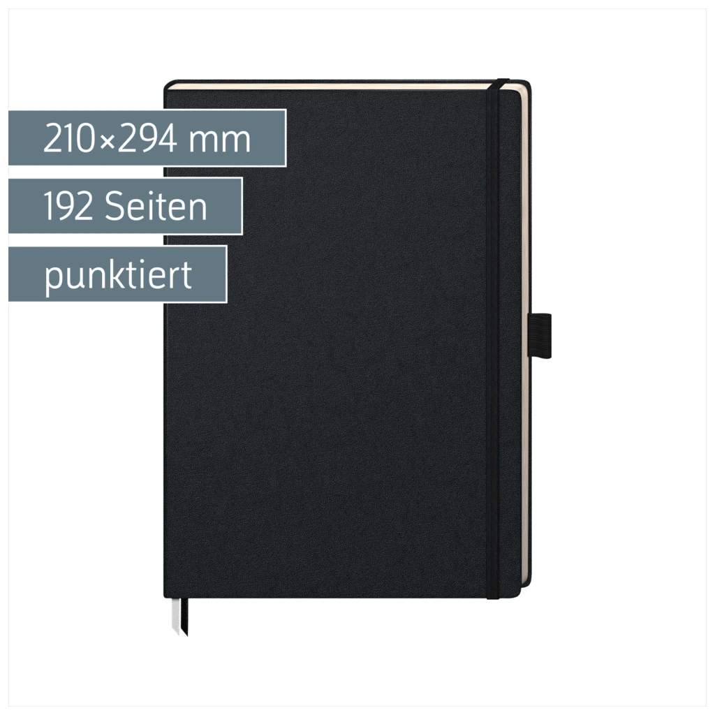 Notizbuch Kompagnon Klassik | A4, punktiert, Gummizugverschluss, schwarz