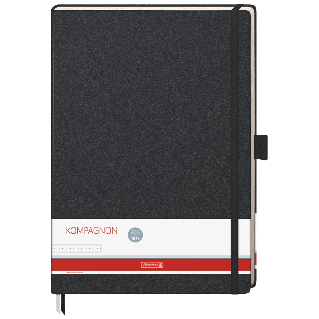 Notizbuch Kompagnon Klassik | A4, punktiert, Gummizugverschluss, schwarz