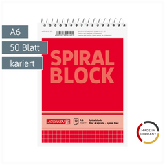 Spiralnotizblock | A6, kariert, 50 Blatt, rot