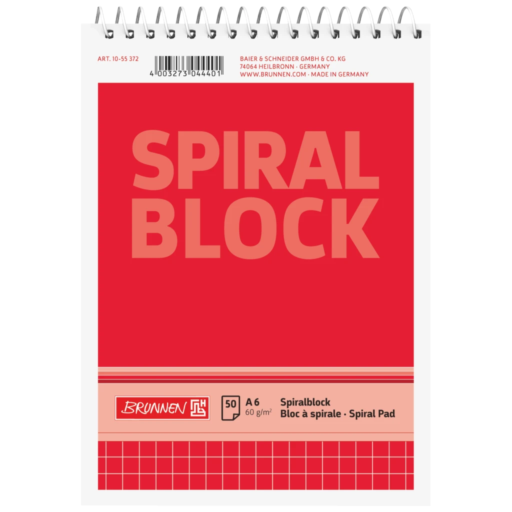 Spiralnotizblock | A6, kariert, 50 Blatt, rot