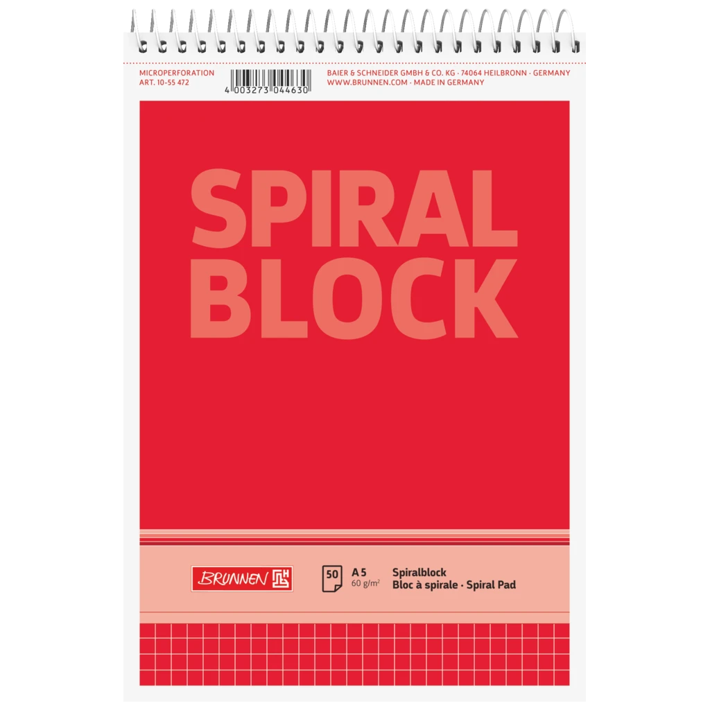 Spiralnotizblock | A5, kariert, 50 Blatt, rot