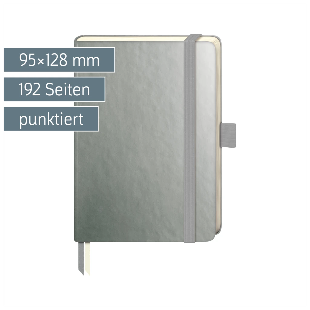 Notizbuch Kompagnon Metallic | A6, punktiert, Gummizugverschluss, silber
