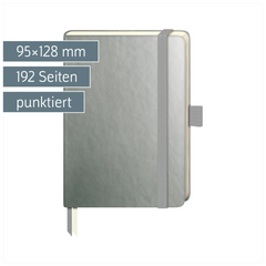 Notizbuch Kompagnon Metallic | A6, punktiert, Gummizugverschluss, silber