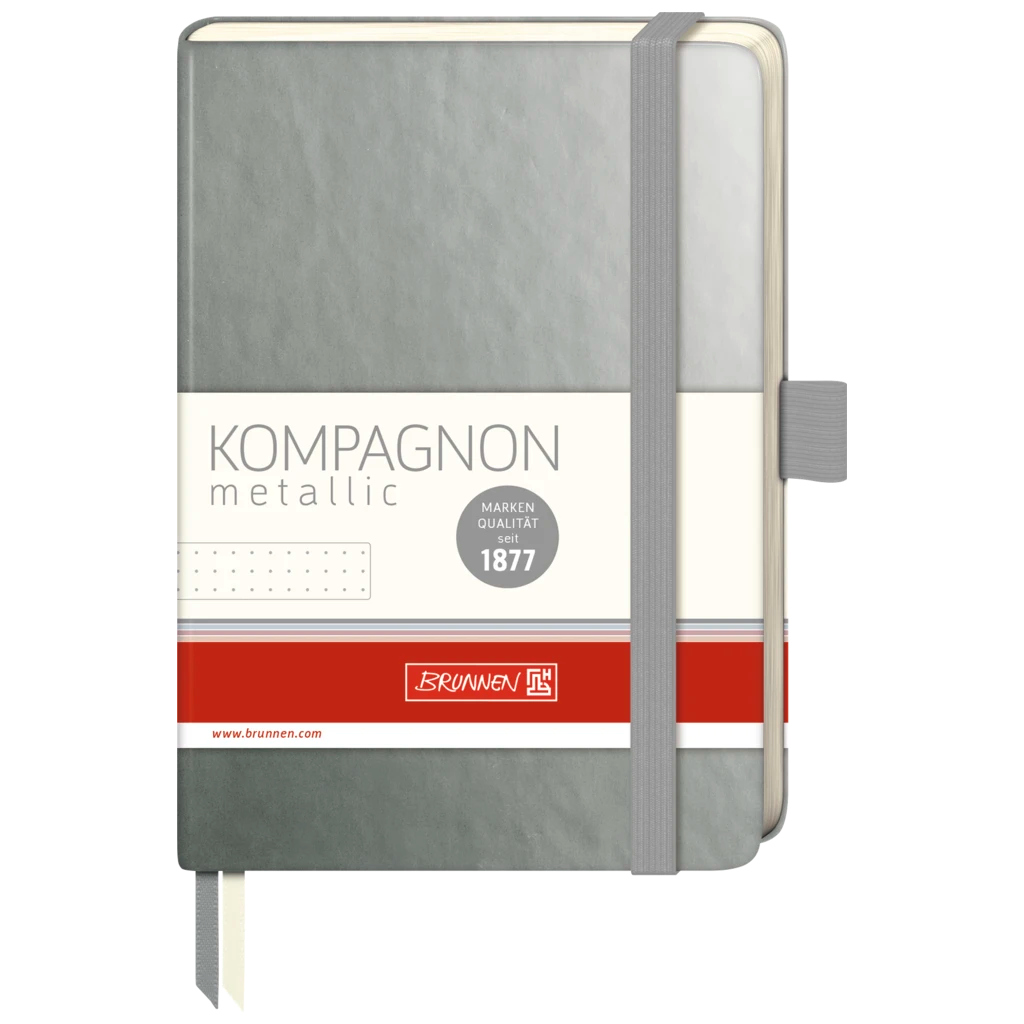 Notizbuch Kompagnon Metallic | A6, punktiert, Gummizugverschluss, silberfarben