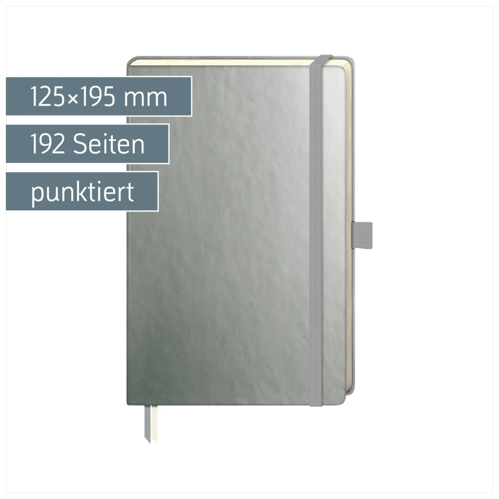Notizbuch Kompagnon Metallic | A5, punktiert, Gummizugverschluss, silber