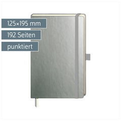 Notizbuch Kompagnon Metallic | A5, punktiert, Gummizugverschluss, silber