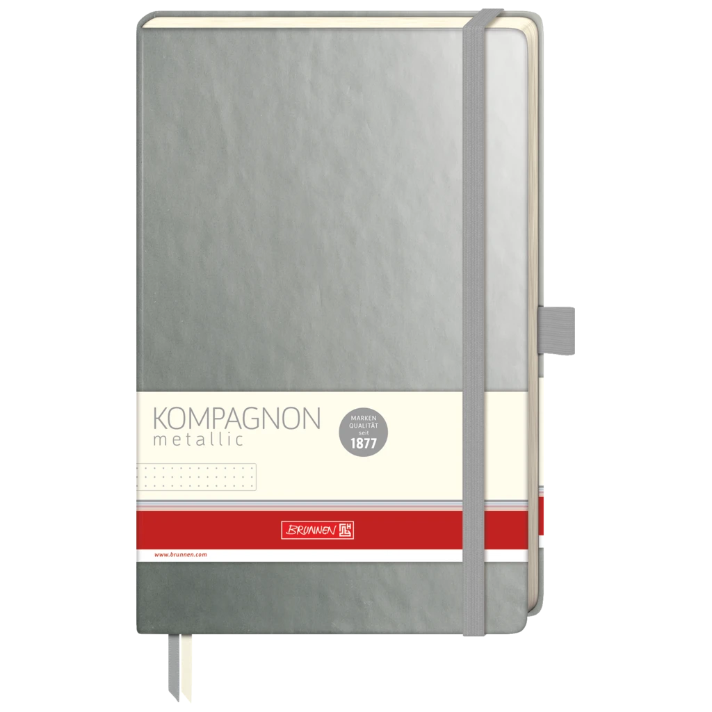 Notizbuch Kompagnon Metallic | A5, punktiert, Gummizugverschluss, silber