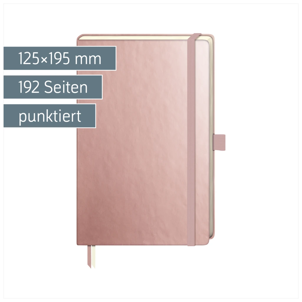 Notizbuch Kompagnon Metallic | A5, punktiert, Gummizugverschluss, roségold