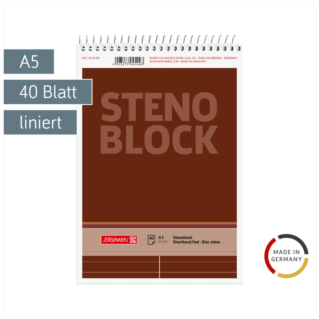 Stenoblock | A5, liniert, 40 Blatt, braun