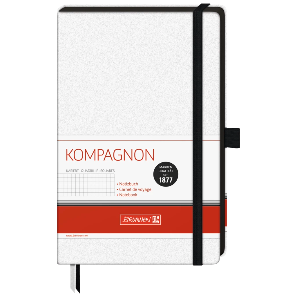 Notizbuch Kompagnon White | A5, kariert, Gummizugverschluss, weiß