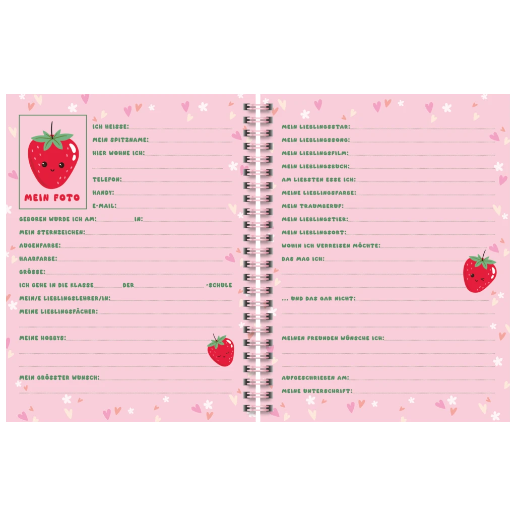 Freundebuch Fruity Love | 16×21 cm, 80 Seiten, rosa/rot