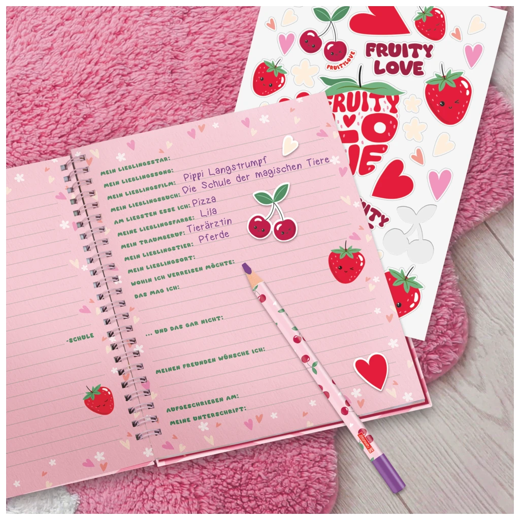 Freundebuch Fruity Love | 16×21 cm, 80 Seiten, rosa/rot