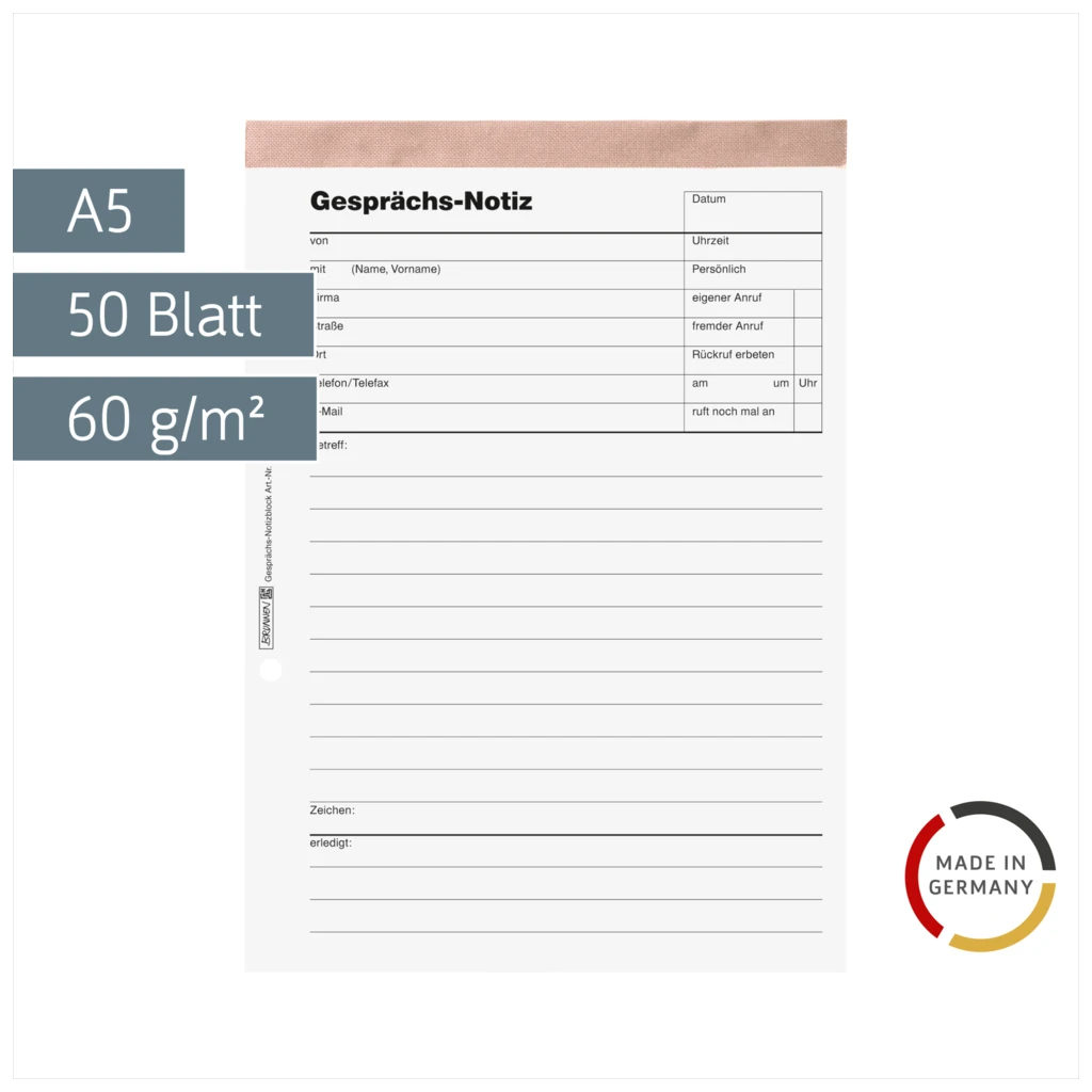 Gesprächsnotizblock gelocht | A5, 50 Blatt