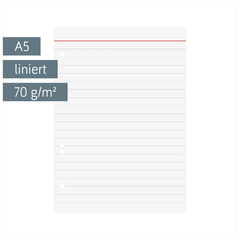 Ringbucheinlagen | A5, liniert, weiß, 50 Blatt
