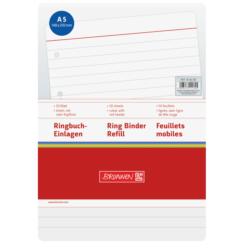 Ringbucheinlagen | A5, liniert, weiß, 50 Blatt