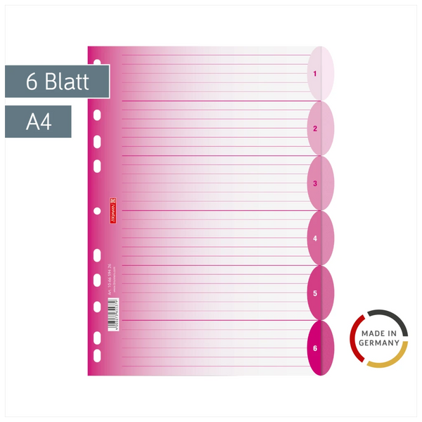 Ringbuchregister Colour Code | A4, 6 Blatt, pink