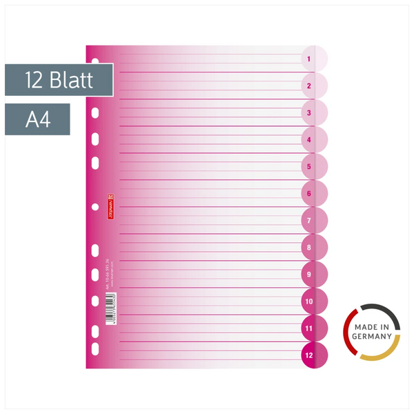 Ringbuchregister Colour Code | A4, 12 Blatt, pink
