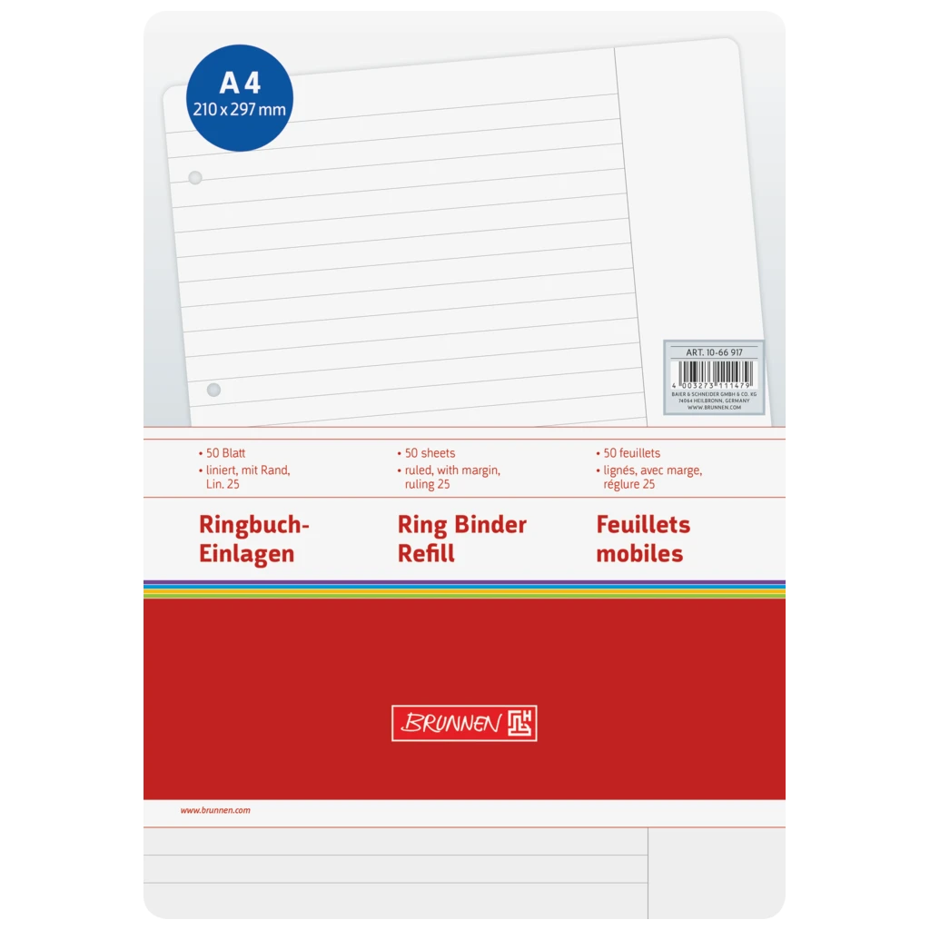 Ringbucheinlagen | A4, liniert mit Rand, weiß, 50 Blatt