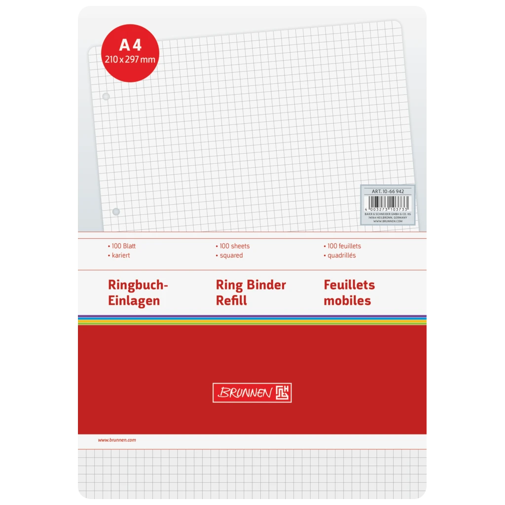 Ringbucheinlagen | A4, 5 mm kariert, weiß, 100 Blatt